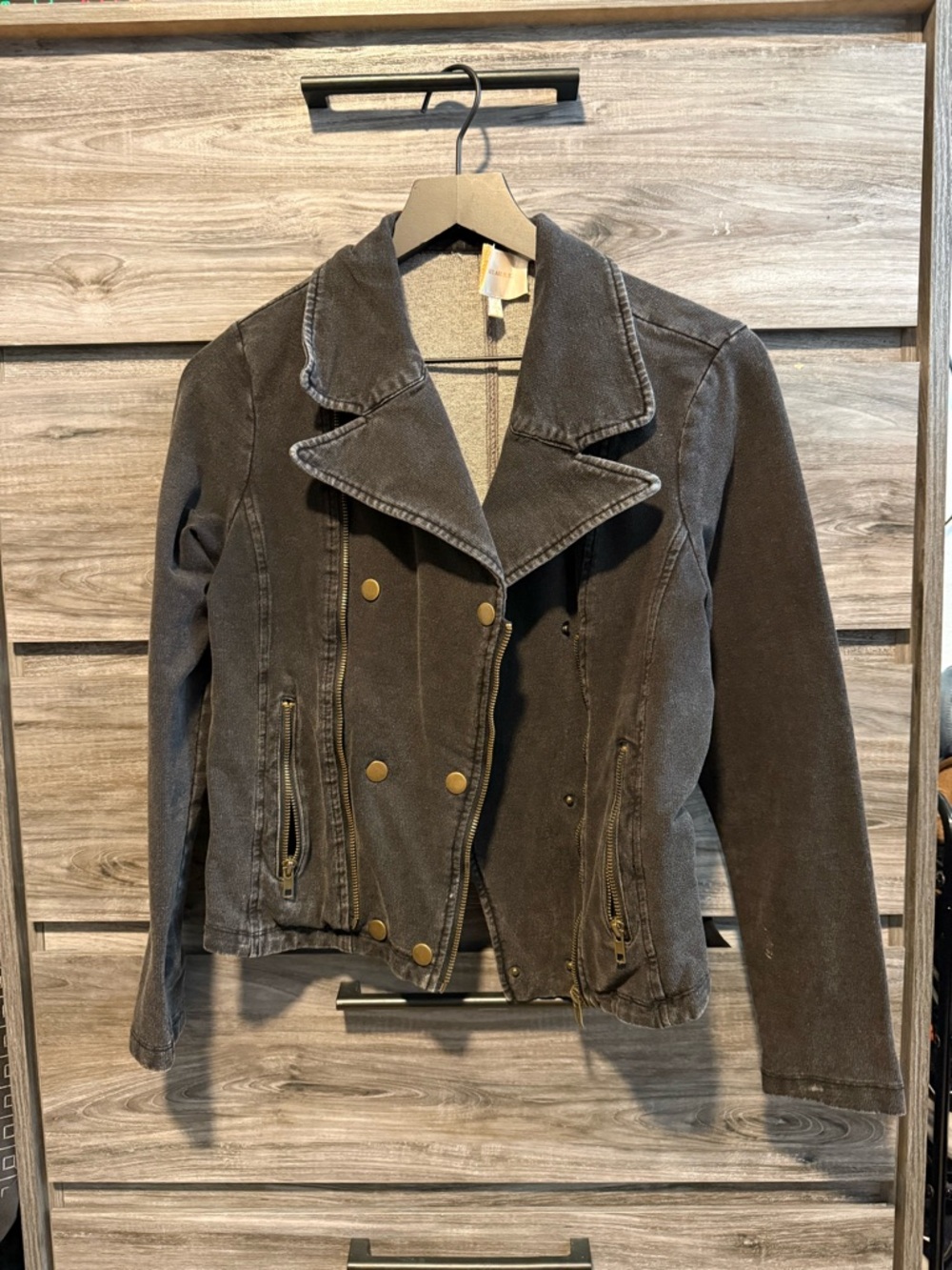 Skies Are Dark Grey Double-Breasted Moto Blazer